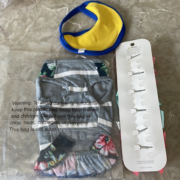 NWT tiny toy dog accessories ruffle tank dress and bows bib bundle set all new - Picture 11 of 11